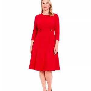 London Times A-line Midi 3/4 Sleeves Dress Savvy Red